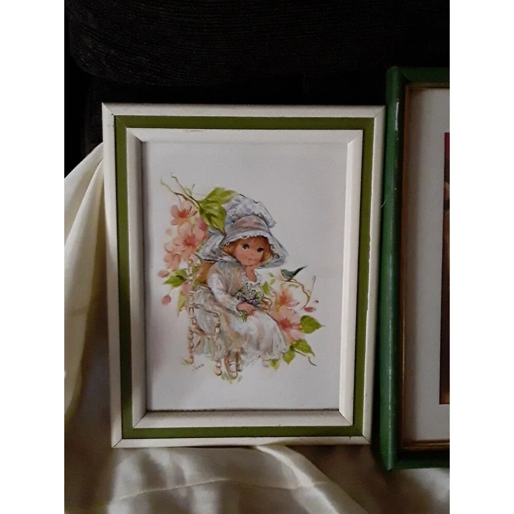 Vintage Mid Century Prints, Girls, Big Eyes, Framed
